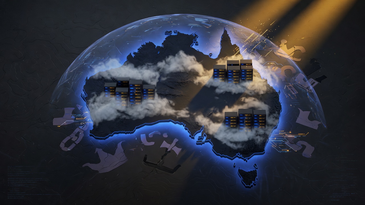 Abstract Australian map protecting onshore cloud data sovereignty