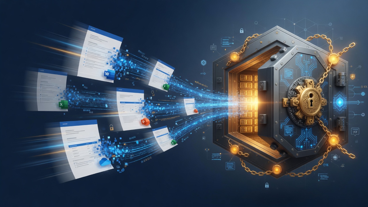 Abstract illustration of cloud business data protected by a backup vault