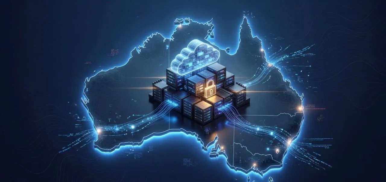 Abstract diagram of Australian onshore cloud with a lock